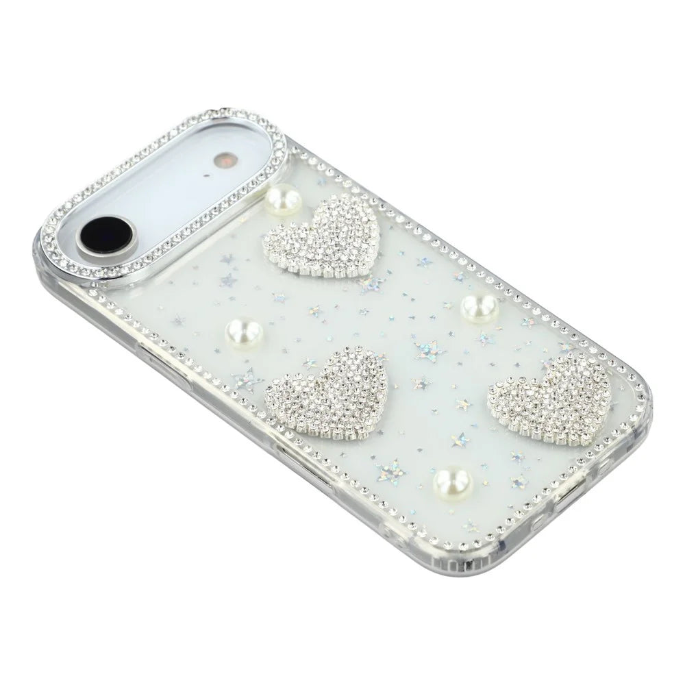 For iPhone Air Case Rhinestone Edge Pearl Love Decor TPU + PC IMD Phone Cover - Starry Transparent - 4