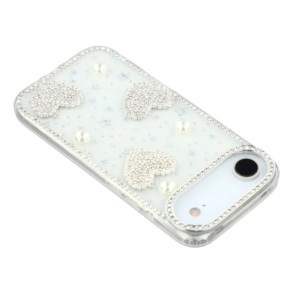For iPhone Air Case Rhinestone Edge Pearl Love Decor TPU + PC IMD Phone Cover - Starry Transparent - 5