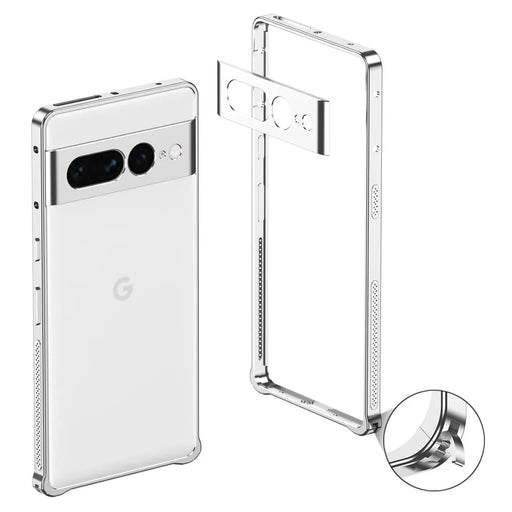 For Google Pixel 7 Pro 5G Bumper Cases Metal Frame Heat Dissipation Cover with Lens Protector - Silver - 1