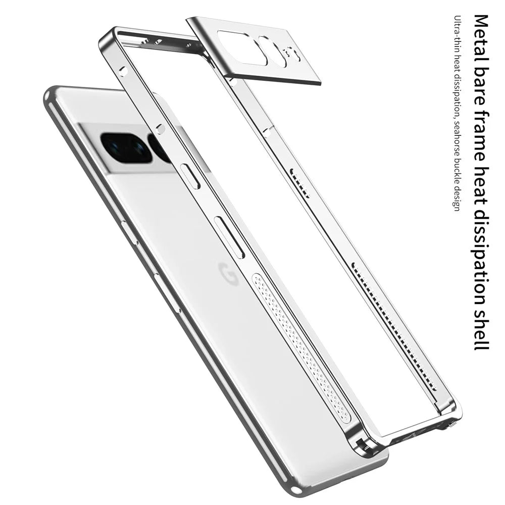 For Google Pixel 7 Pro 5G Bumper Cases Metal Frame Heat Dissipation Cover with Lens Protector - Silver - 2
