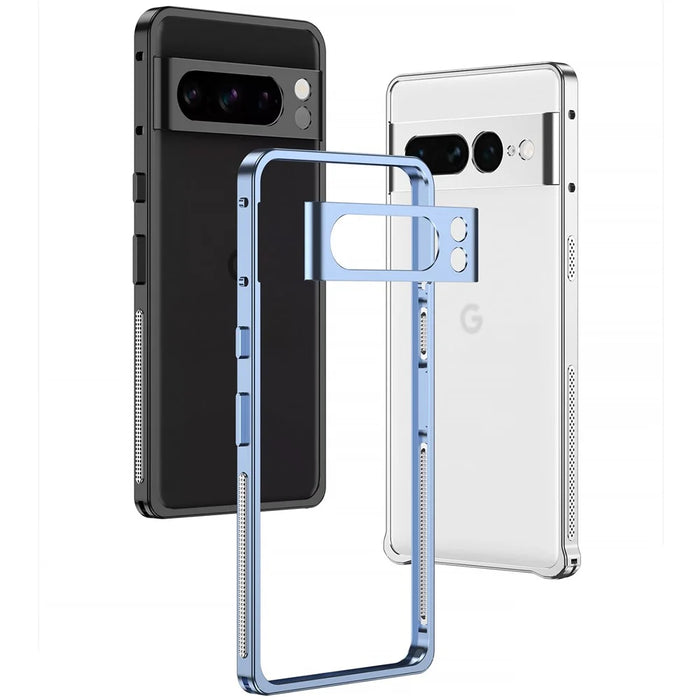 For Google Pixel 7 Pro 5G Bumper Cases Metal Frame Heat Dissipation Cover with Lens Protector - Silver - 4