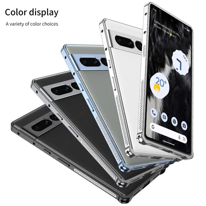 For Google Pixel 7 Pro 5G Bumper Cases Metal Frame Heat Dissipation Cover with Lens Protector - Silver - 5