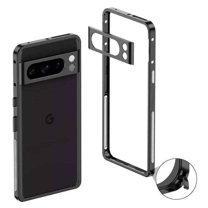 For Google Pixel 8 Pro Bumper Cases Metal Frame Heat Dissipation Cover with Lens Protector - Black - 1