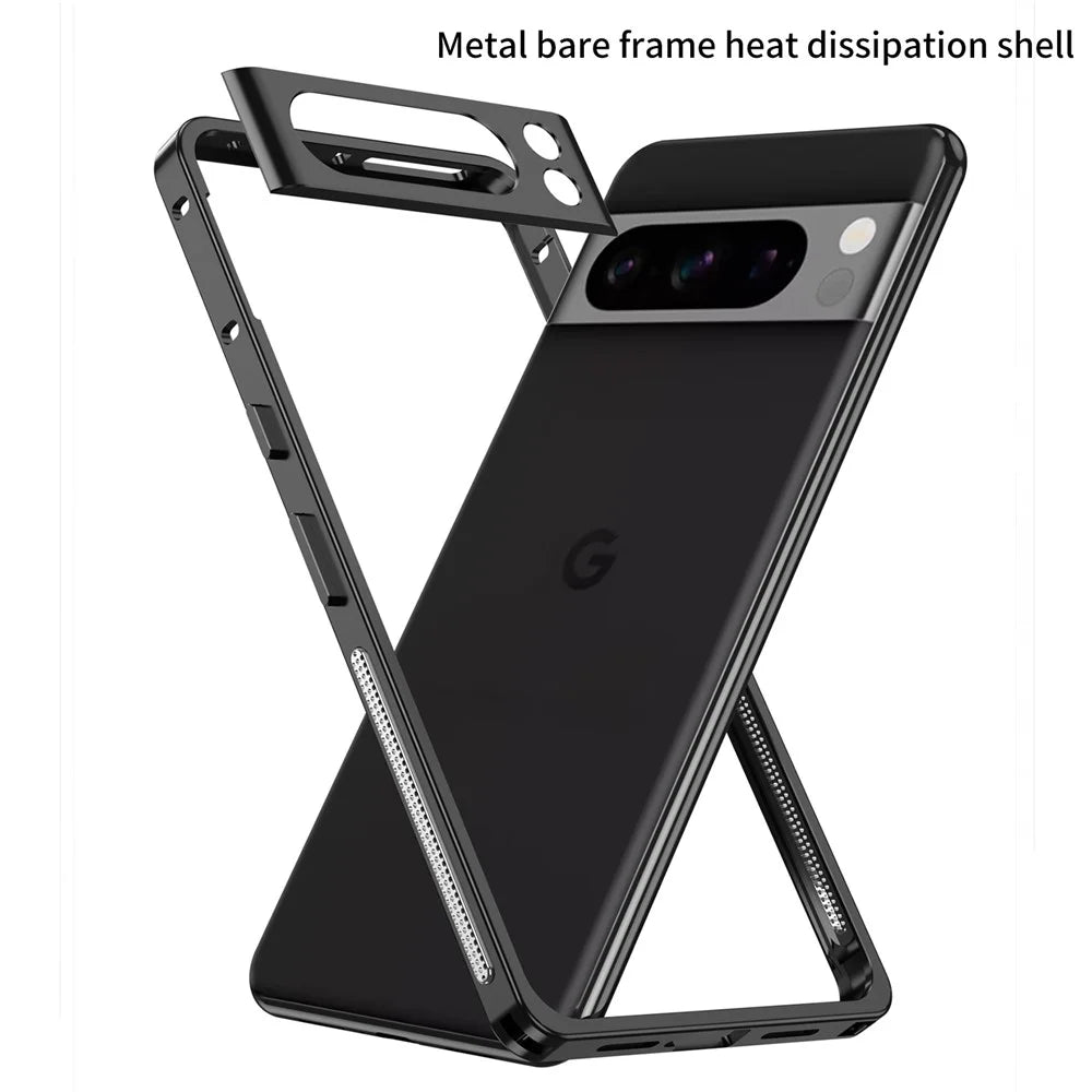 For Google Pixel 8 Pro Bumper Cases Metal Frame Heat Dissipation Cover with Lens Protector - Black - 4