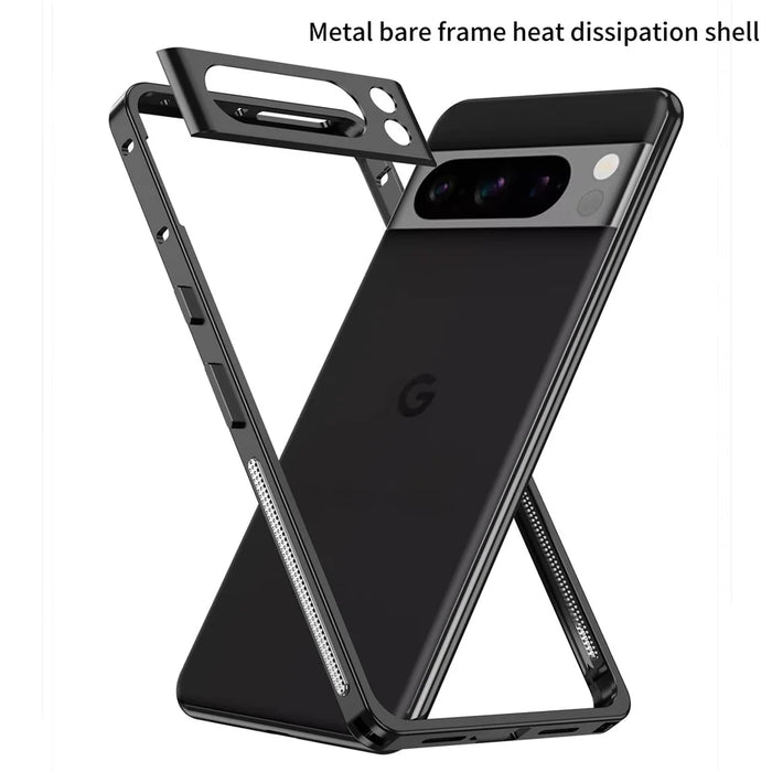 For Google Pixel 8 Pro Bumper Cases Metal Frame Heat Dissipation Cover with Lens Protector - Black - 4