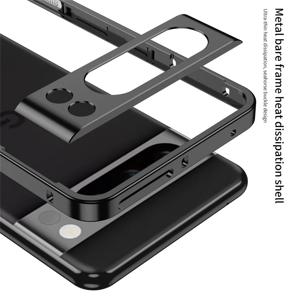 For Google Pixel 8 Pro Bumper Cases Metal Frame Heat Dissipation Cover with Lens Protector - Black - 5