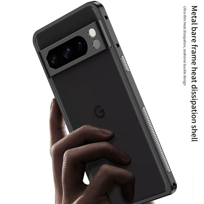 For Google Pixel 8 Pro Bumper Cases Metal Frame Heat Dissipation Cover with Lens Protector - Black - 6