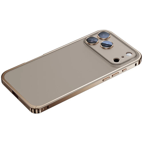 For iPhone 17 Pro Max Metal Clear Case Safety Lock Matte Anti-Fingerprint Back Cover - Gold - 1