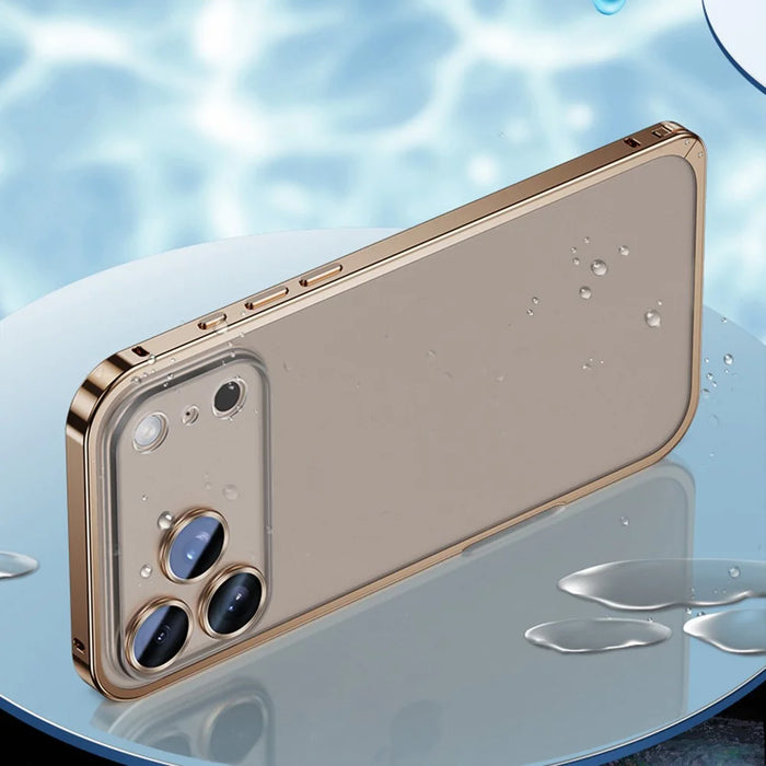 For iPhone 17 Pro Max Metal Clear Case Safety Lock Matte Anti-Fingerprint Back Cover - Gold - 6