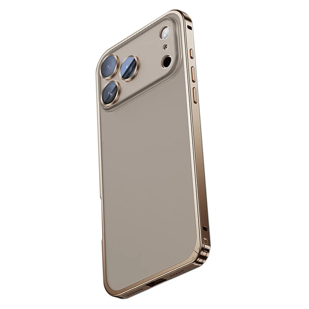 For iPhone 17 Pro Metal Clear Case Safety Lock Matte Anti-Fingerprint Back Cover - Gold - 3