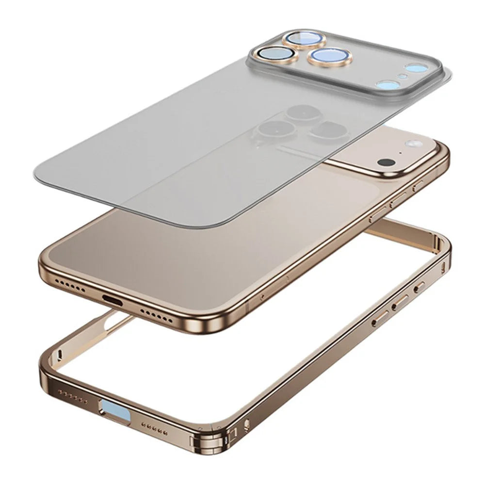 For iPhone 17 Pro Metal Clear Case Safety Lock Matte Anti-Fingerprint Back Cover - Gold - 4