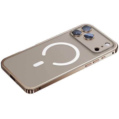 For iPhone 17 Pro Max Metal Clear Case Compatible with MagSafe Safety Lock Back Cover - Gold - 1