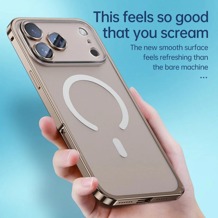 For iPhone 17 Pro Max Metal Clear Case Compatible with MagSafe Safety Lock Back Cover - Gold - 4