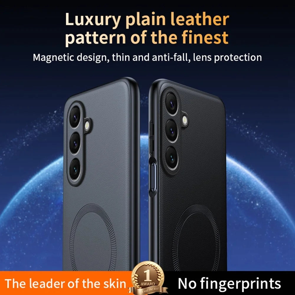 For Samsung Galaxy S25+ Magnetic Case Leather Coated TPU + PC Phone Cover - Black - 5
