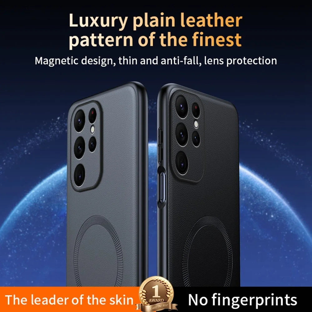 For Samsung Galaxy S25 Ultra Magnetic Case Leather Coated TPU + PC Phone Cover - Black - 7
