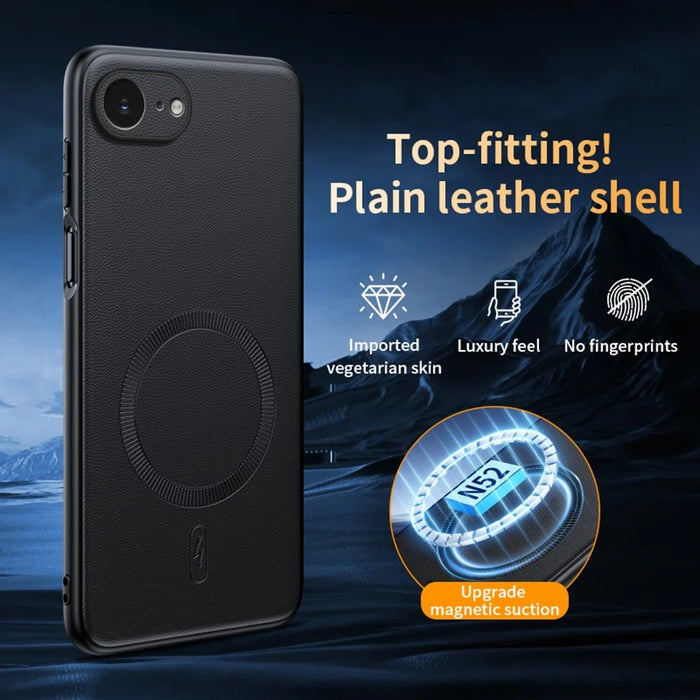 For iPhone 17e / 16e Case Compatible with MagSafe Leather Coated TPU + PC Phone Cover - Black - 2