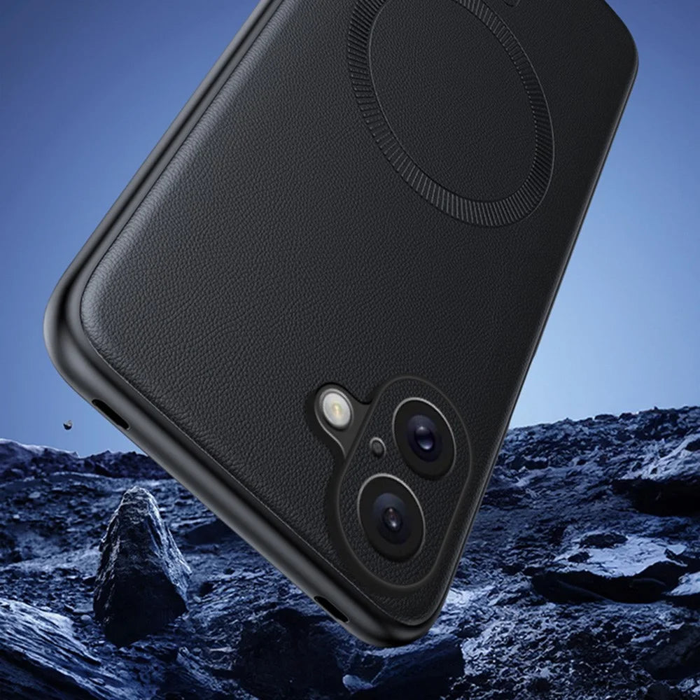 For iPhone 16 Plus Case Compatible with MagSafe Leather Coated TPU + PC Phone Cover - Black - 5
