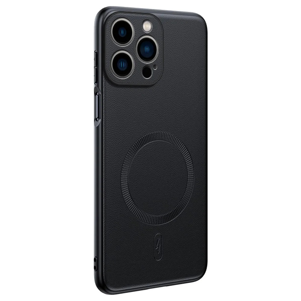 For iPhone 16 Pro Max Case Compatible with MagSafe Leather Coated TPU + PC Phone Cover - Black - 1