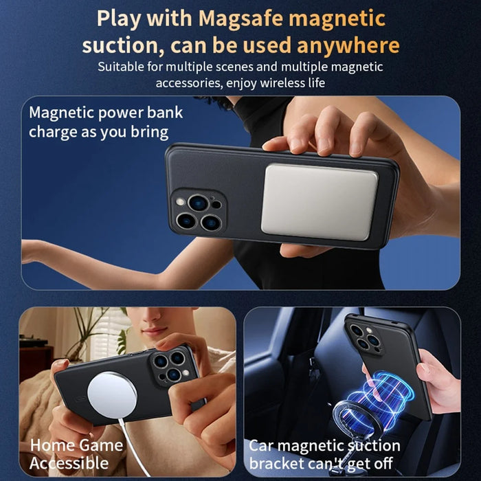 For iPhone 16 Pro Max Case Compatible with MagSafe Leather Coated TPU + PC Phone Cover - Black - 4