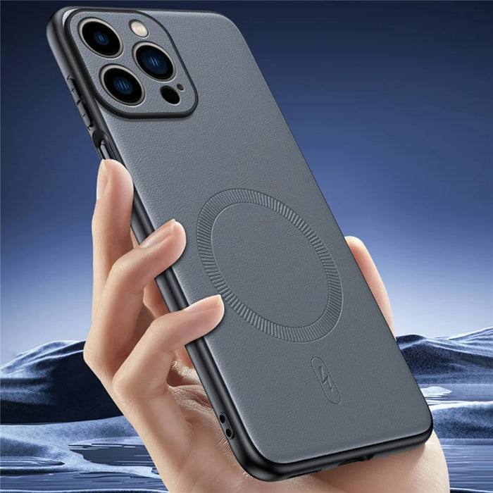 For iPhone 16 Pro Max Case Compatible with MagSafe Leather Coated TPU + PC Phone Cover - Black - 6
