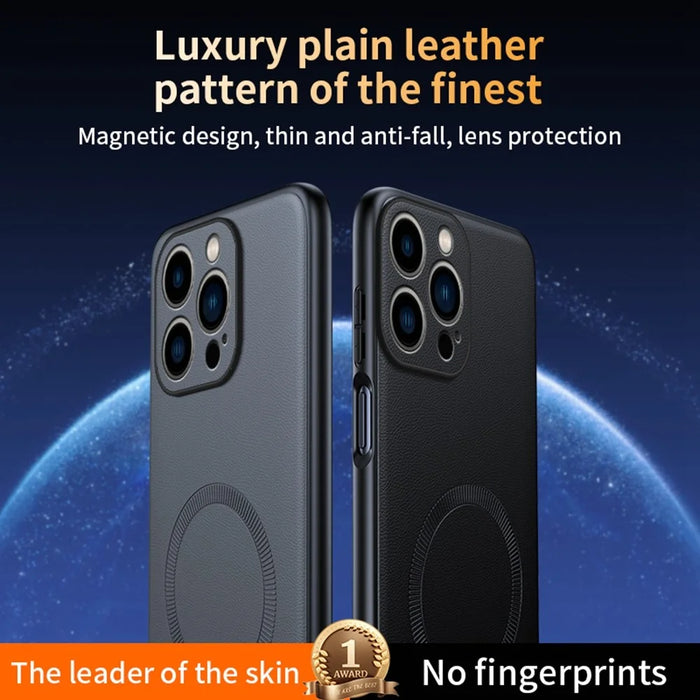 For iPhone 16 Pro Max Case Compatible with MagSafe Leather Coated TPU + PC Phone Cover - Black - 7