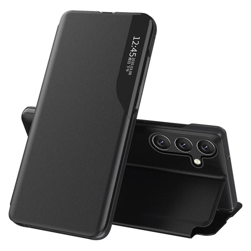 For Samsung Galaxy S25 FE Phone Case Folio Flip PU Leather Stand Cover - Black - 1