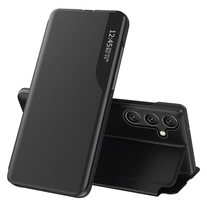 For Samsung Galaxy S25 FE Phone Case Folio Flip PU Leather Stand Cover - Black - 1