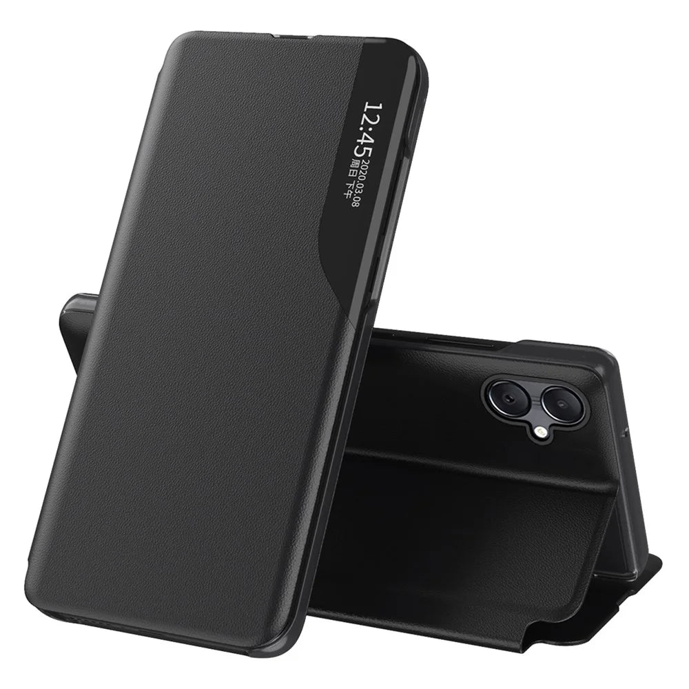 For Samsung Galaxy A07 4G Phone Case Folio Flip PU Leather Stand Cover - Black - 1