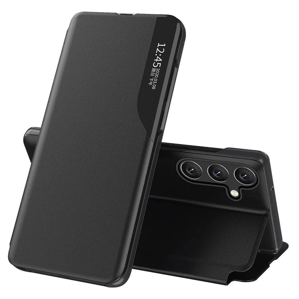 For Samsung Galaxy A17 5G / A17 4G Phone Case Folio Flip PU Leather Stand Cover - Black - 1