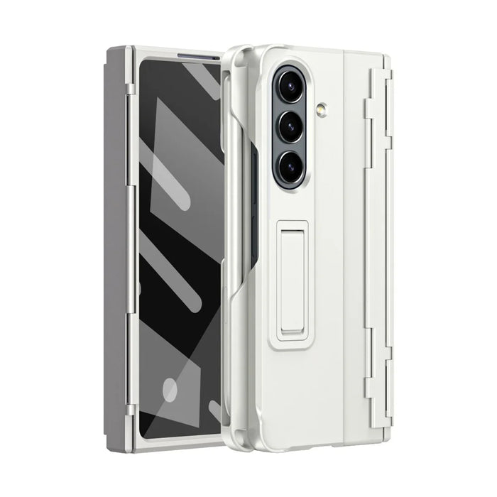 For Samsung Galaxy Z Fold7 5G Case Kickstand Hard PC Phone Cover with Stylus / Screen Protector - White - 2