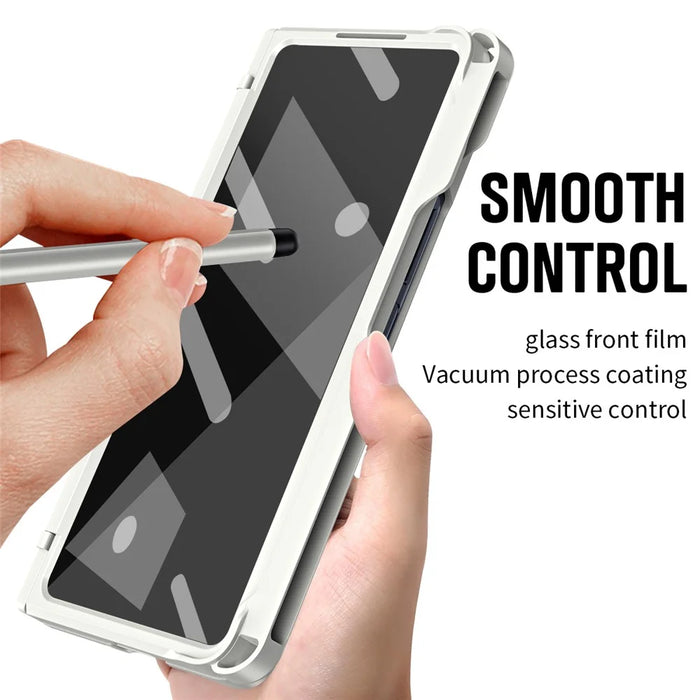 For Samsung Galaxy Z Fold7 5G Case Kickstand Hard PC Phone Cover with Stylus / Screen Protector - White - 7