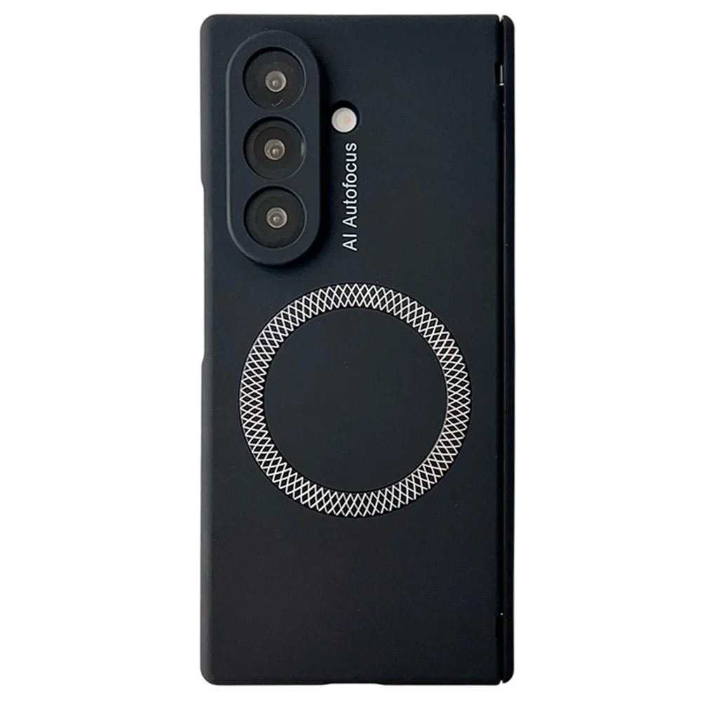 For Samsung Galaxy Z Fold7 5G Magnetic Case Hard PC Phone Cover with Tempered Glass Screen Film - Black - 1
