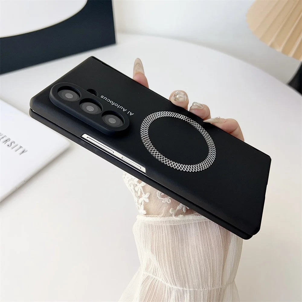 For Samsung Galaxy Z Fold7 5G Magnetic Case Hard PC Phone Cover with Tempered Glass Screen Film - Black - 3
