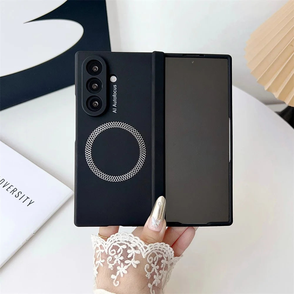 For Samsung Galaxy Z Fold7 5G Magnetic Case Hard PC Phone Cover with Tempered Glass Screen Film - Black - 4