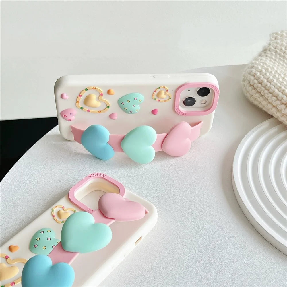 For iPhone 15 Silicone Case Cute Love Wrist Strap Design Shockproof Phone Back Cover - 2