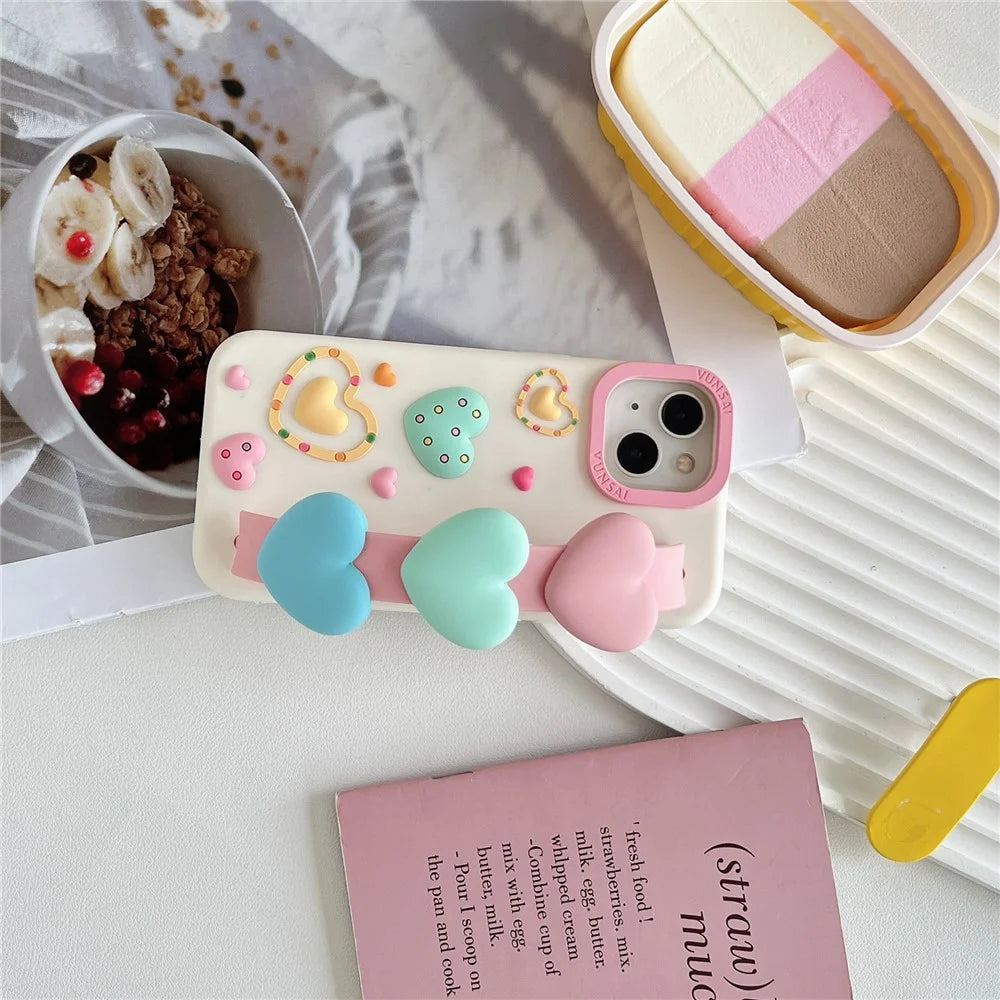 For iPhone 15 Silicone Case Cute Love Wrist Strap Design Shockproof Phone Back Cover - 3