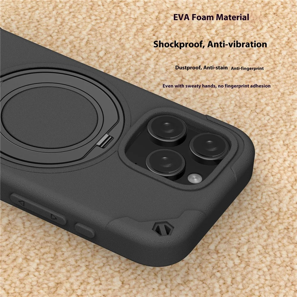 For iPhone 12 Pro Max Case Magnetic Kickstand EVA Phone Cover with Tempered Glass Screen Protector - Black - 4