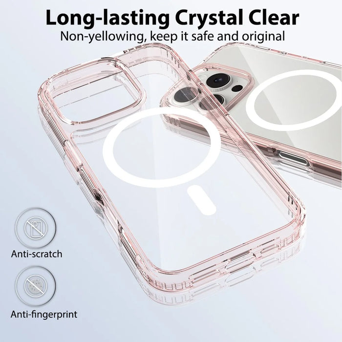 For iPhone 16 Pro Case Compati with MagSafe PC + TPU Clear Phone Cover with Tempered Glass Screen Protector - Pink - 2