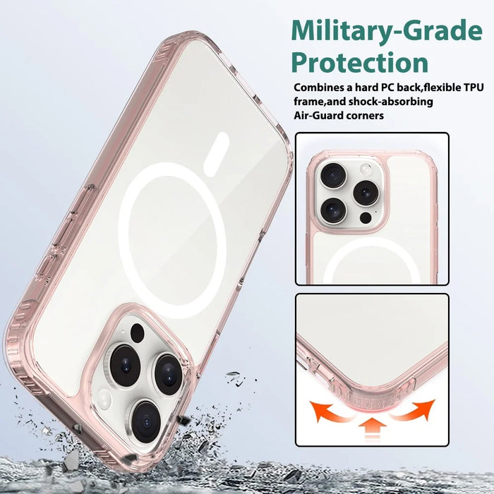 For iPhone 16 Pro Case Compati with MagSafe PC + TPU Clear Phone Cover with Tempered Glass Screen Protector - Pink - 3