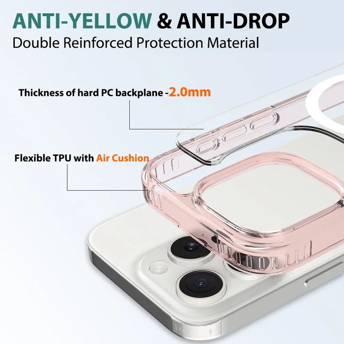 For iPhone 16 Pro Case Compati with MagSafe PC + TPU Clear Phone Cover with Tempered Glass Screen Protector - Pink - 4