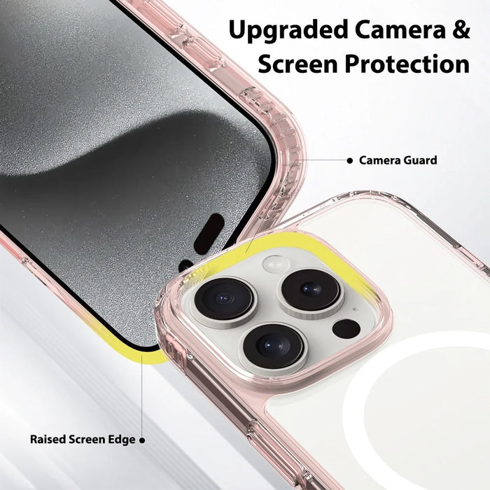 For iPhone 16 Pro Case Compati with MagSafe PC + TPU Clear Phone Cover with Tempered Glass Screen Protector - Pink - 5