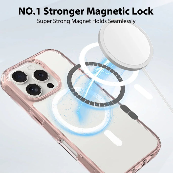 For iPhone 16 Pro Case Compati with MagSafe PC + TPU Clear Phone Cover with Tempered Glass Screen Protector - Pink - 6