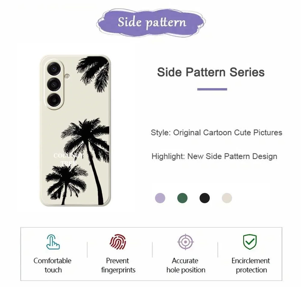 For Samsung Galaxy A18 5G / A18 4G / A17 5G / A17 4G Case Coconut Tree Pattern Printing Straight Edge TPU Phone Back Cover - Beige - 2