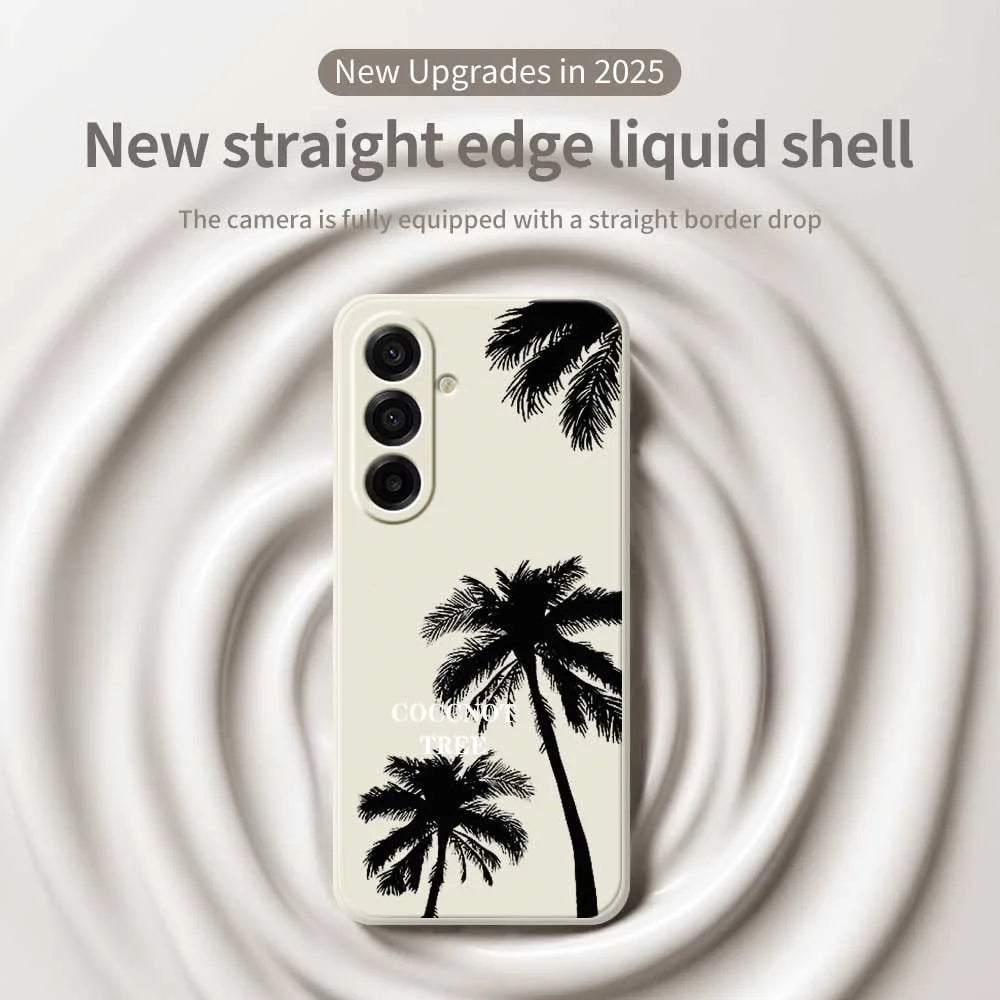 For Samsung Galaxy A18 5G / A18 4G / A17 5G / A17 4G Case Coconut Tree Pattern Printing Straight Edge TPU Phone Back Cover - Beige - 3
