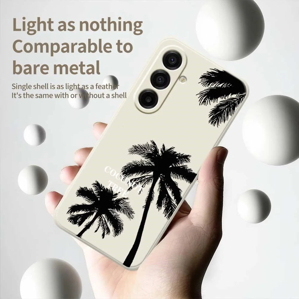 For Samsung Galaxy A18 5G / A18 4G / A17 5G / A17 4G Case Coconut Tree Pattern Printing Straight Edge TPU Phone Back Cover - Beige - 4