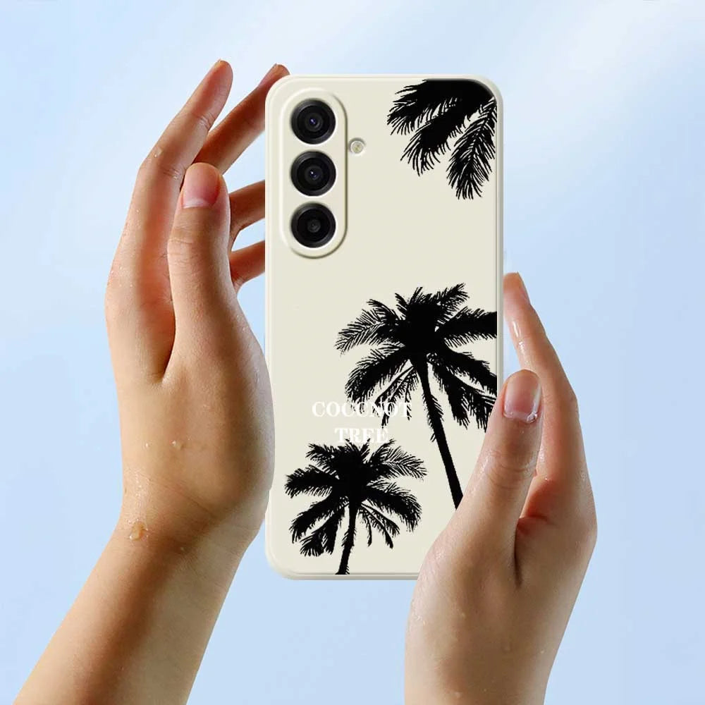 For Samsung Galaxy A18 5G / A18 4G / A17 5G / A17 4G Case Coconut Tree Pattern Printing Straight Edge TPU Phone Back Cover - Beige - 6