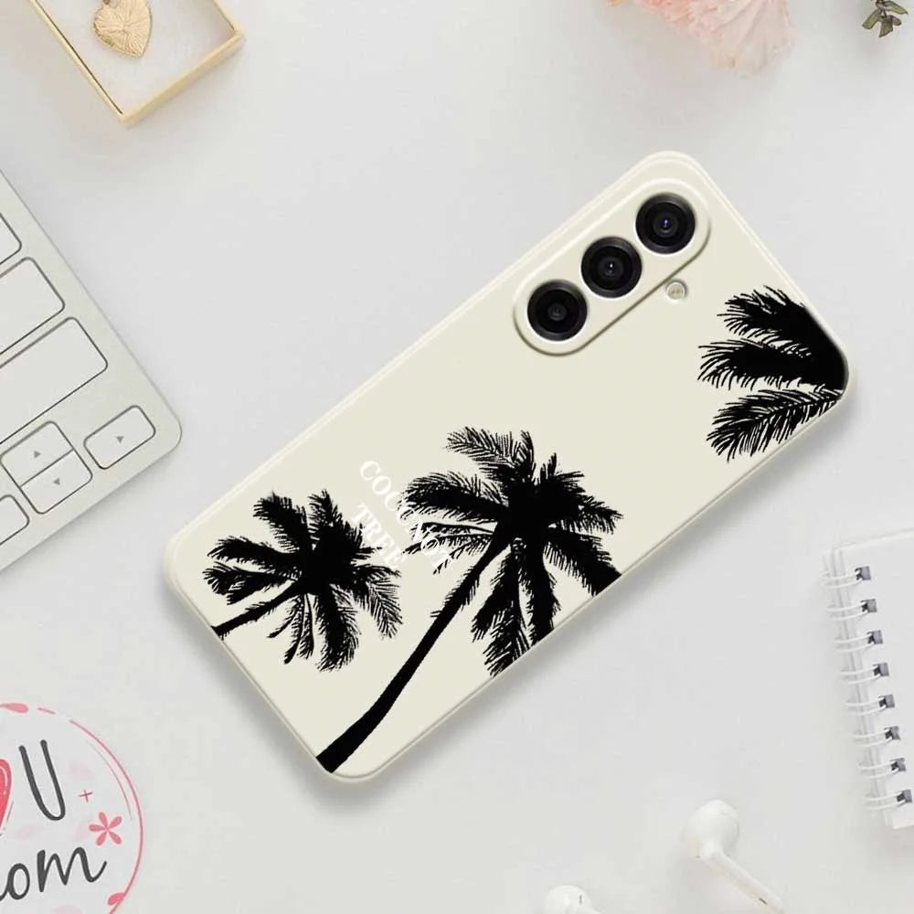 For Samsung Galaxy A18 5G / A18 4G / A17 5G / A17 4G Case Coconut Tree Pattern Printing Straight Edge TPU Phone Back Cover - Beige - 7