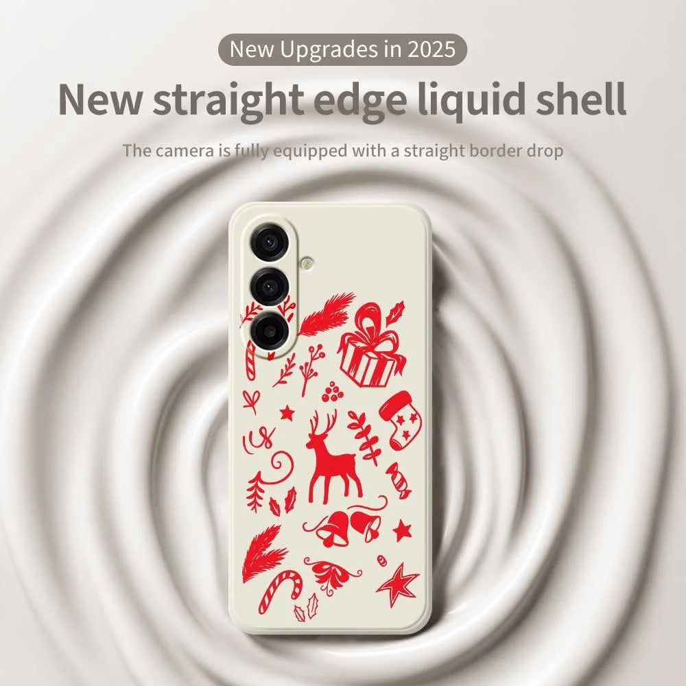 For Samsung Galaxy A18 5G / A18 4G / A17 5G / A17 4G Case Hand Drawn Christmas Pattern Printing Straight Edge TPU Phone Back Cover - Beige - 3