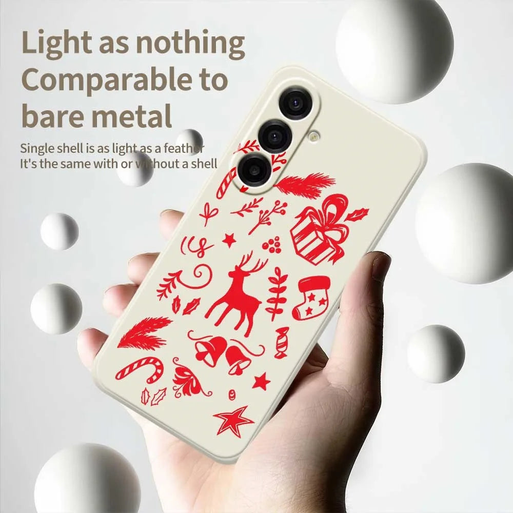 For Samsung Galaxy A18 5G / A18 4G / A17 5G / A17 4G Case Hand Drawn Christmas Pattern Printing Straight Edge TPU Phone Back Cover - Beige - 4