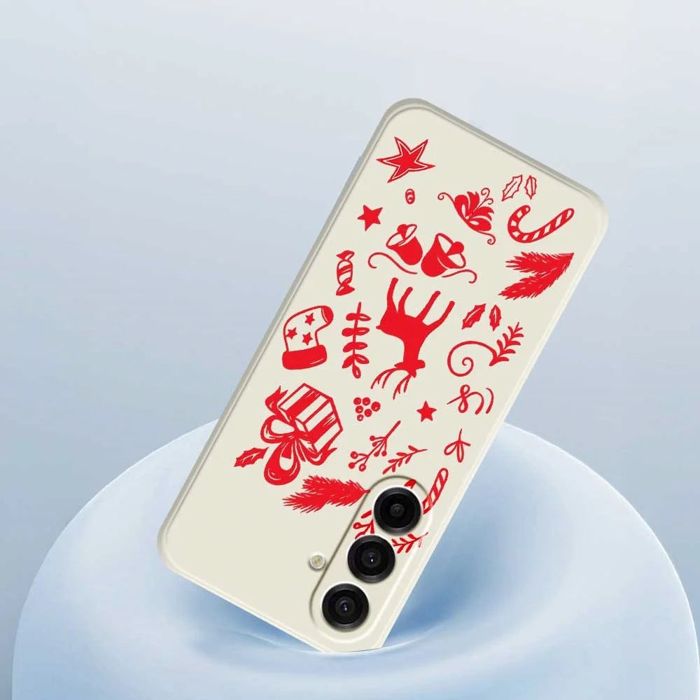 For Samsung Galaxy A18 5G / A18 4G / A17 5G / A17 4G Case Hand Drawn Christmas Pattern Printing Straight Edge TPU Phone Back Cover - Beige - 5